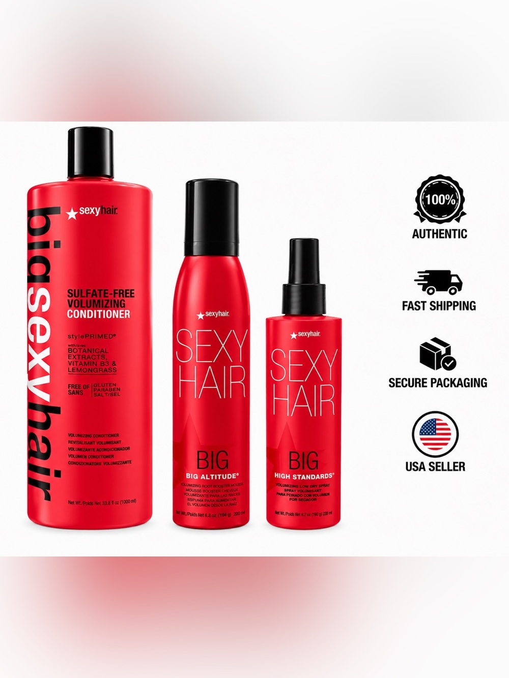 Sexy Hair Big Volumizing Trio Set Conditioner Mousse Spray 33.8oz 6.8oz